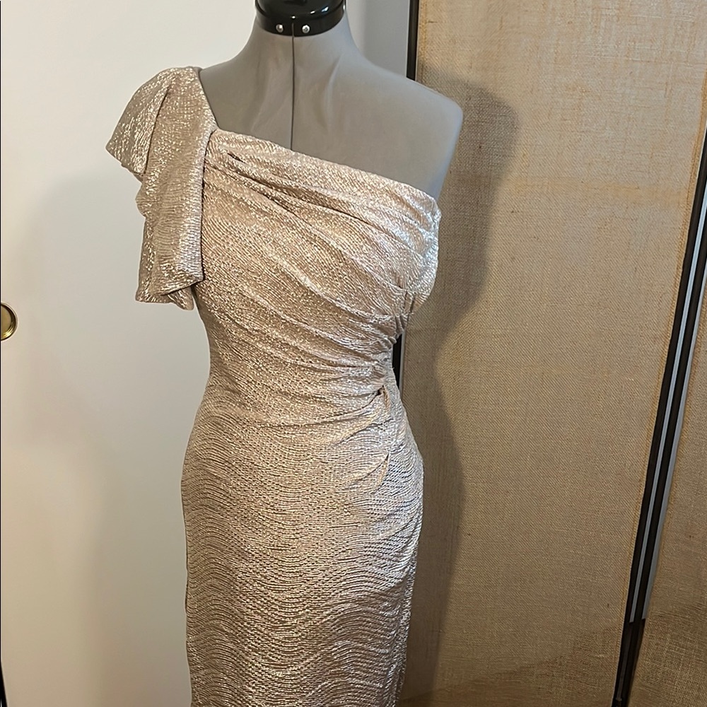 Adrianna Papell Gold One Shoulder Sheath Dress